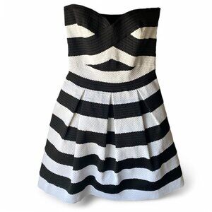 Express Black White Striped Bandage Scuba A Line Mini Dress Fit & Flare M